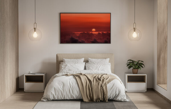 Staging chambre avec photo « rouge couchant »