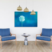 "Blue dandelion" photo on the wall of a living room