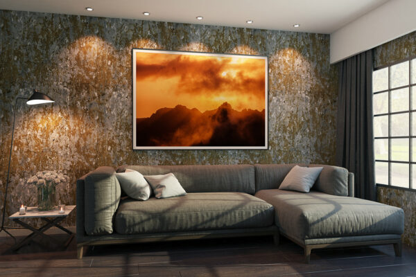 staging photo mountains at sunset